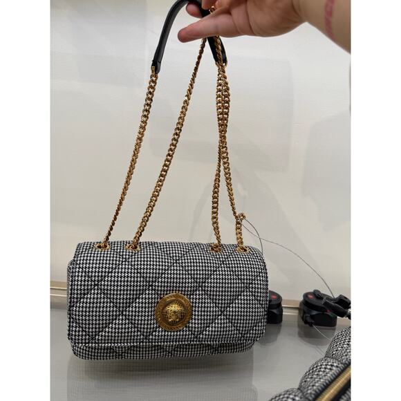 Versace black grey gold Medusa quilted flap bag - Picture 4 of 6